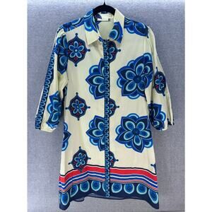 Maude Vivante Women's L Dotted Floral Ava Dress Geometric 100% Cotton Coastal